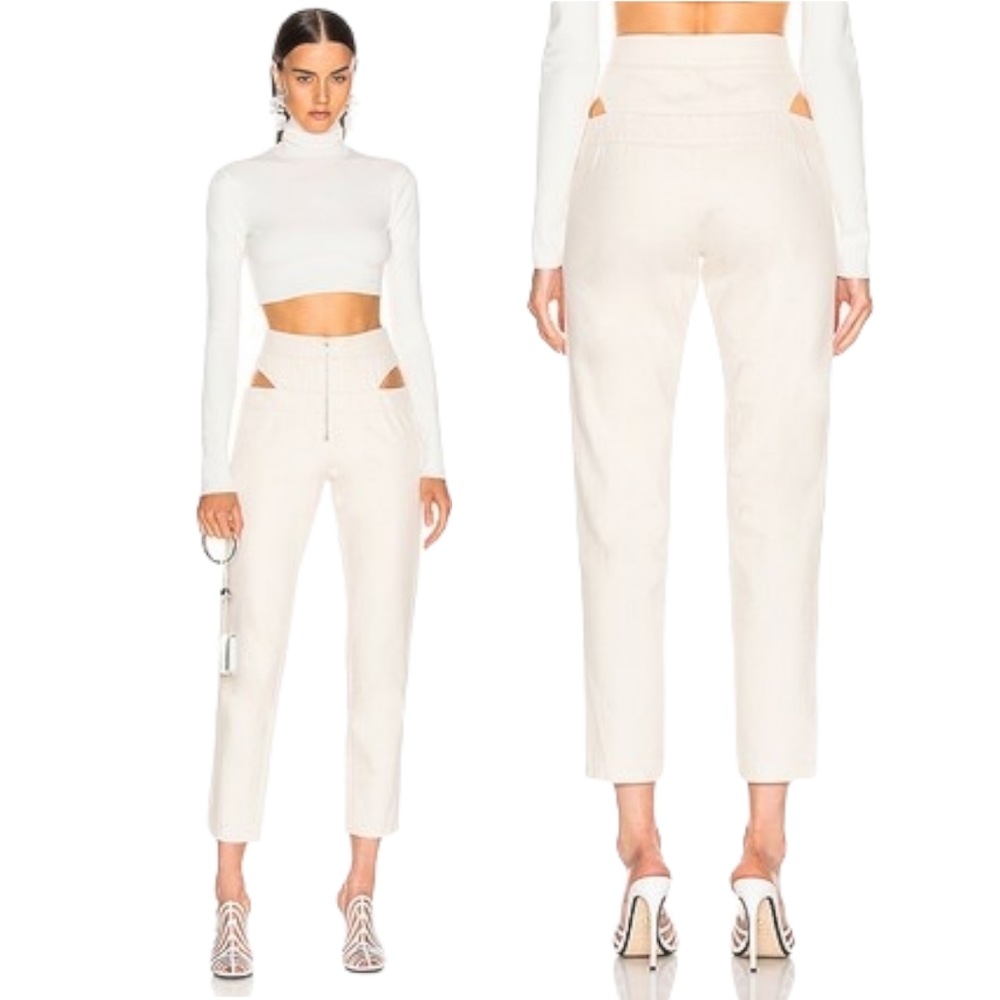 Zeynep Arcay Side Cut Out High Waist Straight Leg Ivory ecru Jeans